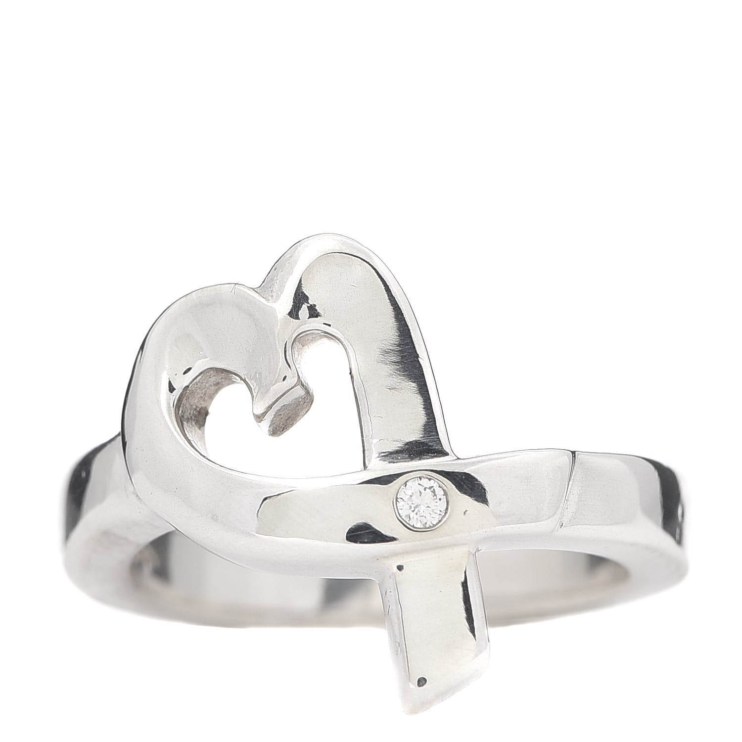 Tiffany Sterling Silver Paloma Picasso Diamond Loving Heart Ring 49 4.75 1 of 5