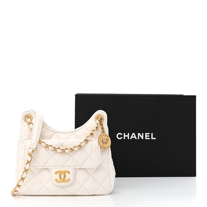 Chanel Shiny Crumpled Calfskin Quilted Small Wavy CC Hobo White 11 of 11