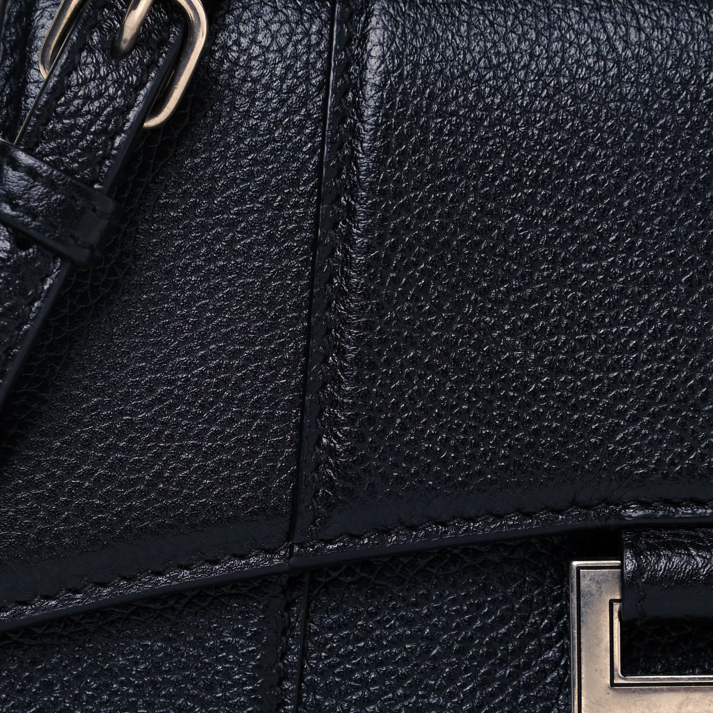 Grained Calfskin Hourglass Top Handle Bag XS Black
