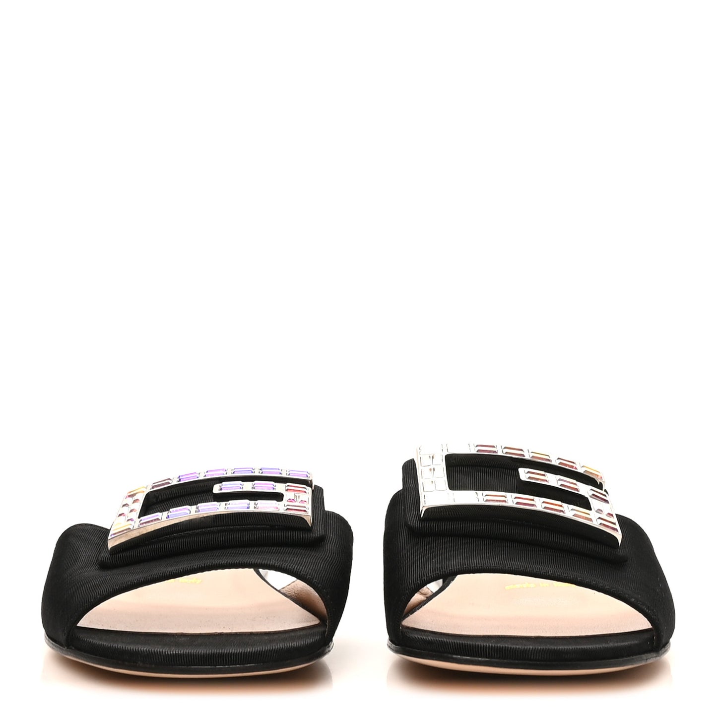 Moire Fabric Crystal Square G Madelyn Slide Sandals 38 Black