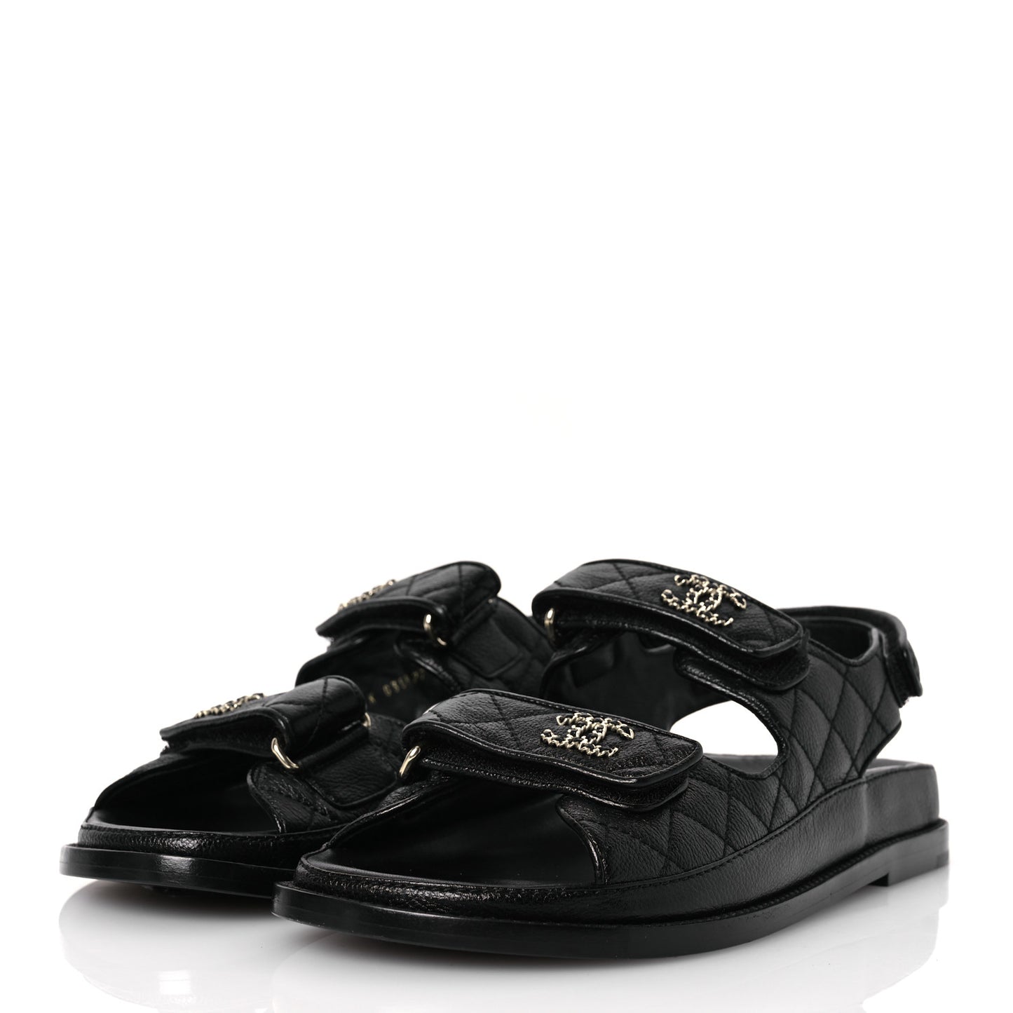 Grained Calfskin Velcro Dad Sandals 37.5 Black 37.5 Black