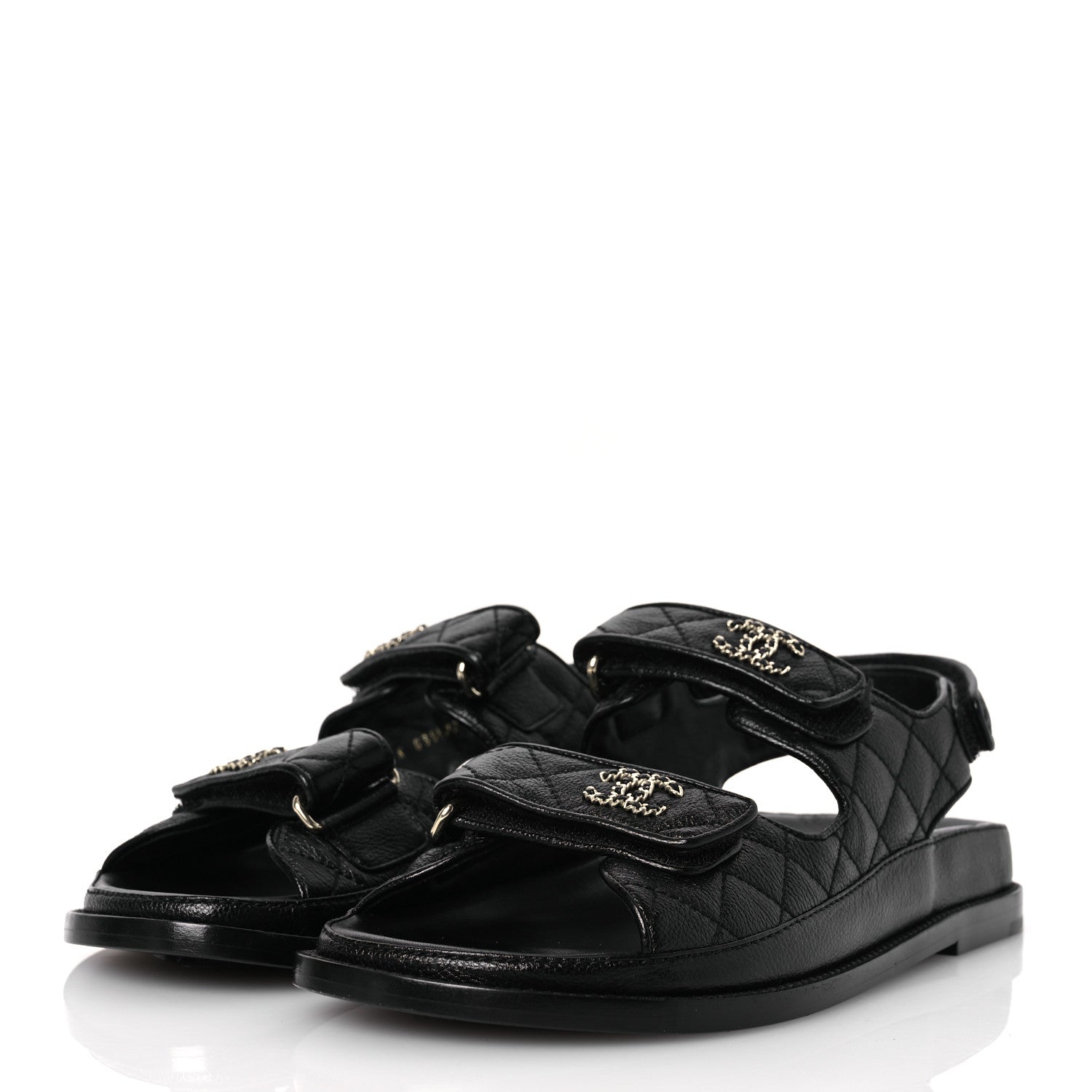 Chanel Grained Calfskin Velcro Dad Sandals 37.5 Black 37.5 Black 4 of 13