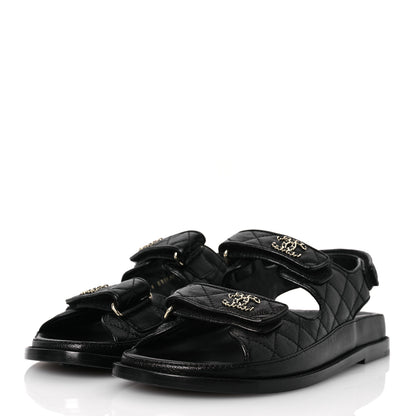 Chanel Grained Calfskin Velcro Dad Sandals 37.5 Black 37.5 Black 4 of 13