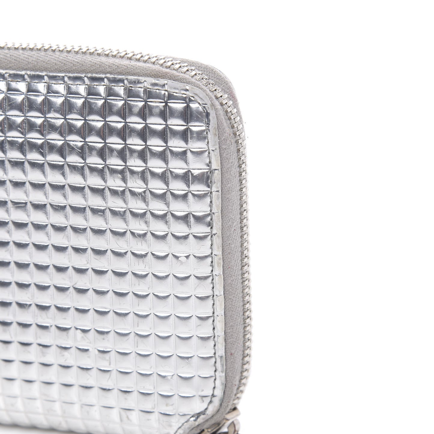 Patent Embossed CC Zip Around Wallet Silver
