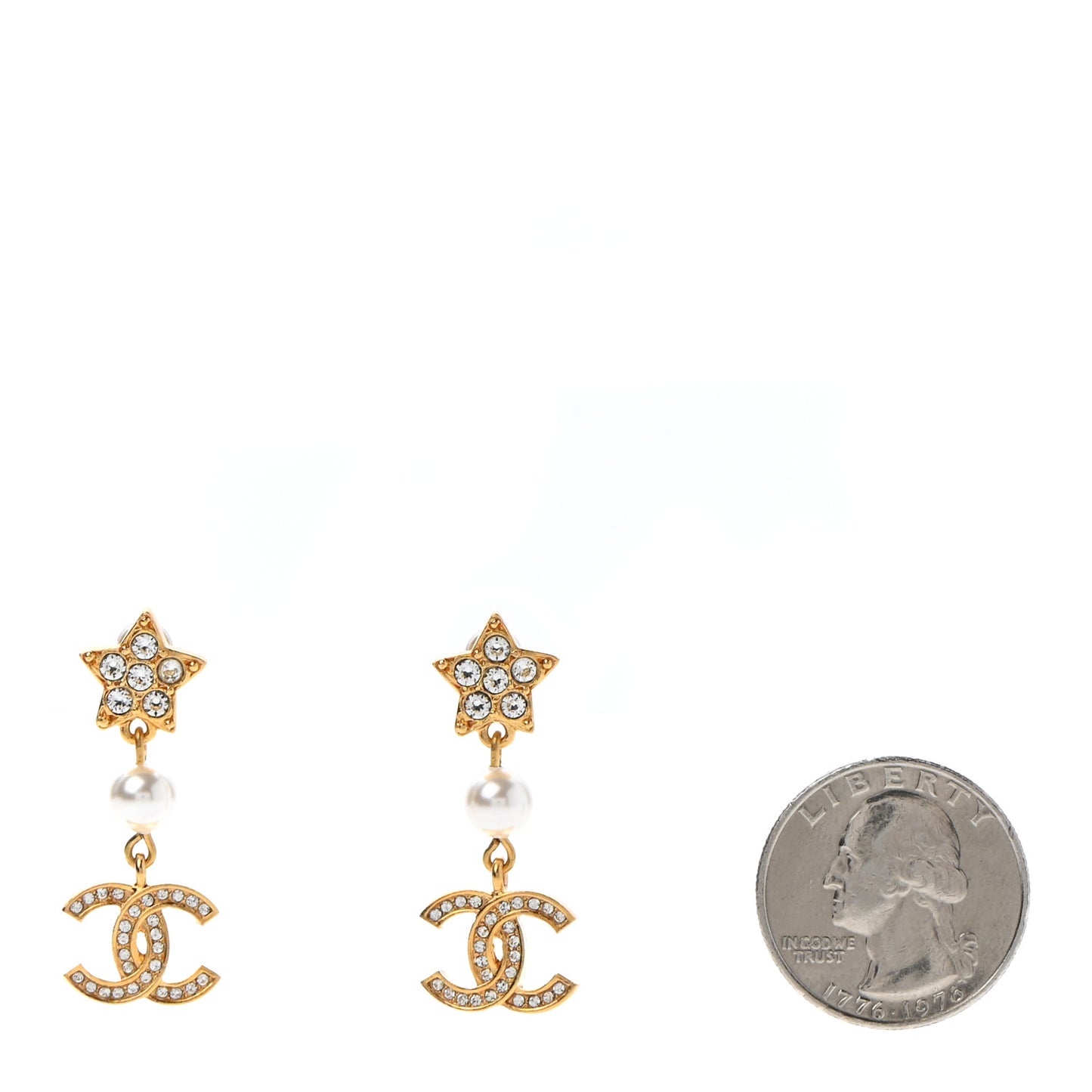 Crystal Pearl CC Star Drop Earrings Gold