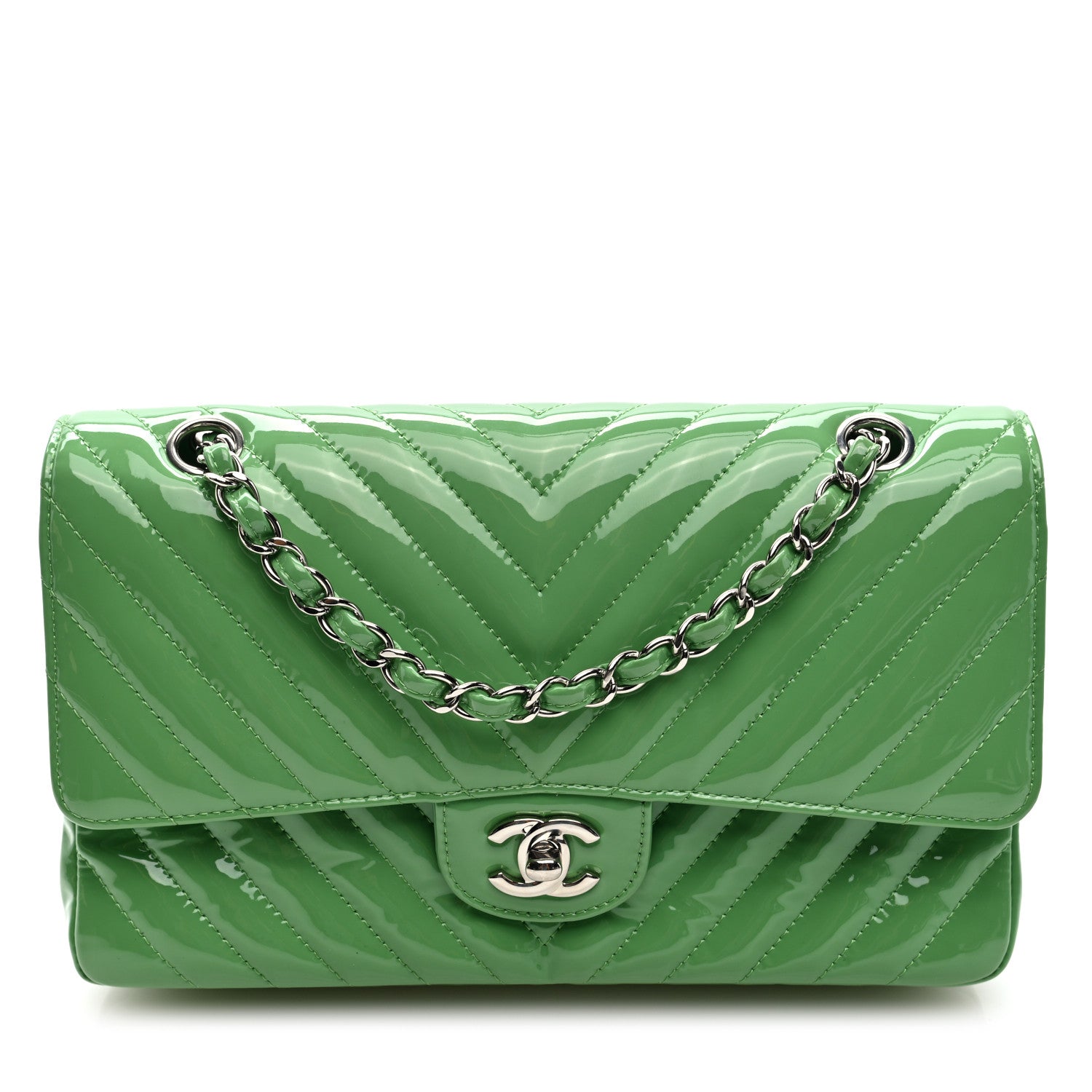 Chanel Patent Chevron Quilted Medium Double Flap Green 1 of 10