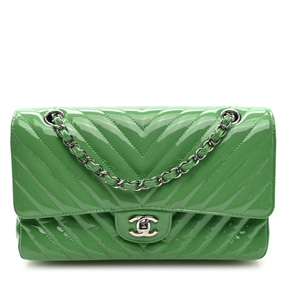 Chanel Patent Chevron Quilted Medium Double Flap Green 1 of 10