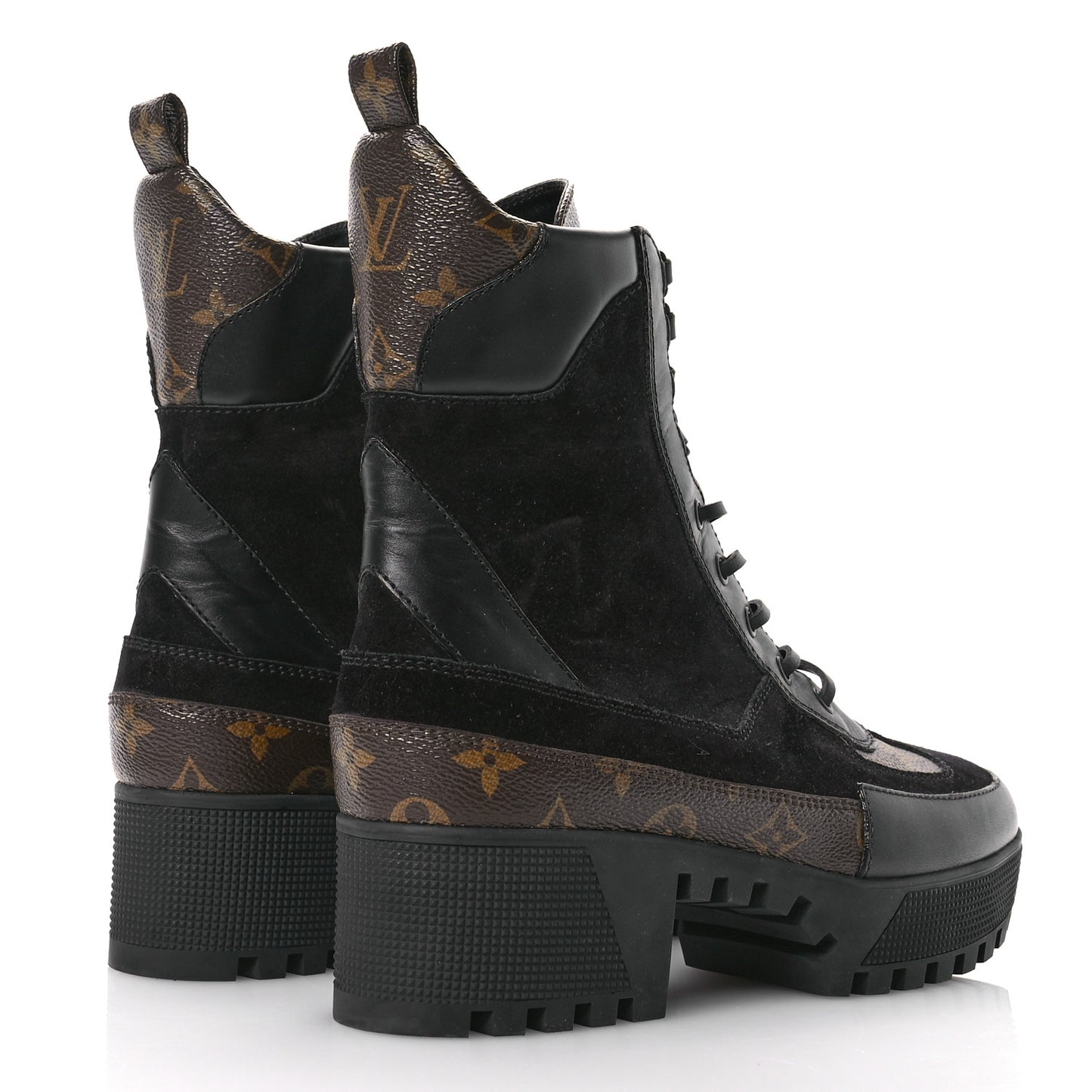 Suede Calfskin Monogram Laureate Platform Desert Boots 39.5 Black