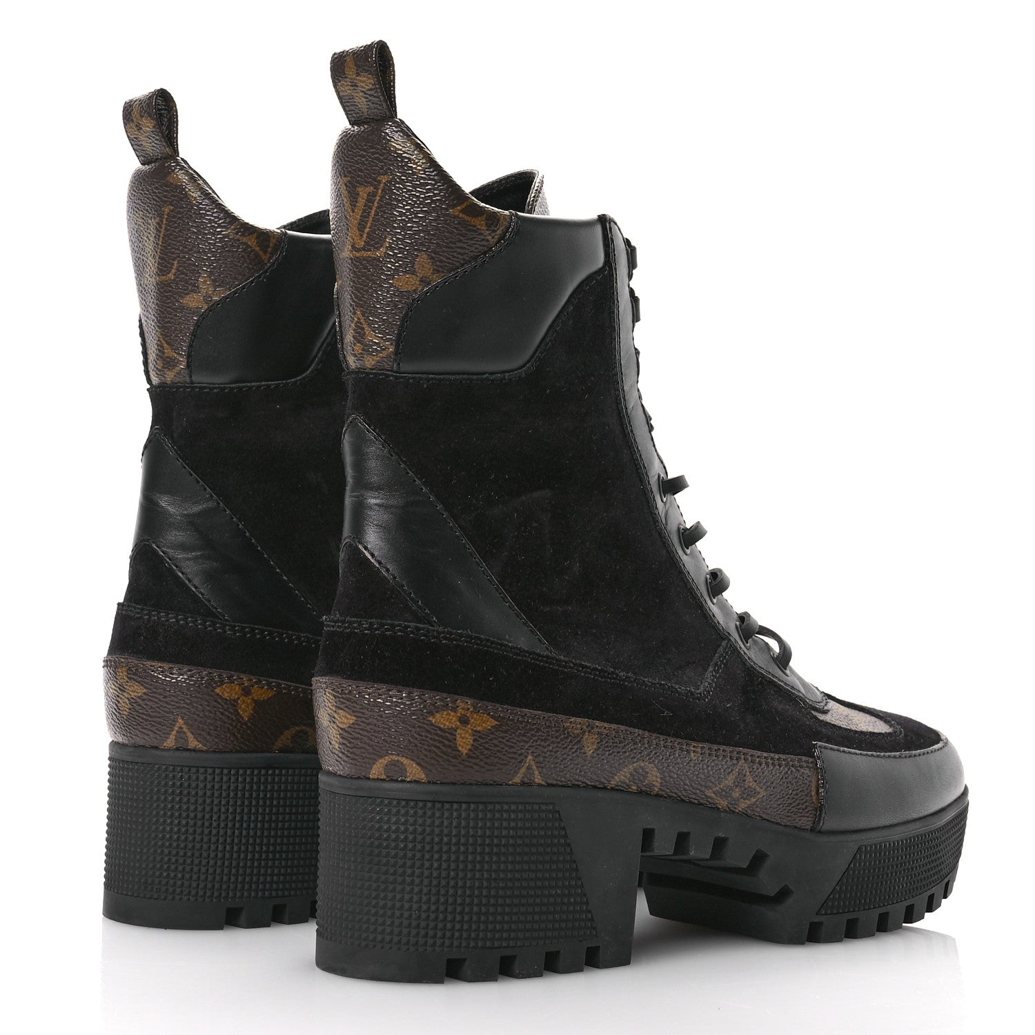 Louis Vuitton Suede Calfskin Monogram Laureate Platform Desert Boots 39.5 Black 5 of 9