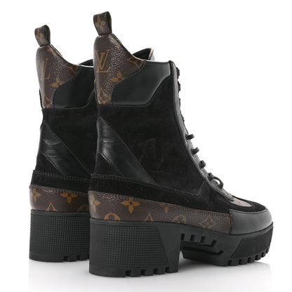 Louis Vuitton Suede Calfskin Monogram Laureate Platform Desert Boots 39.5 Black 5 of 9