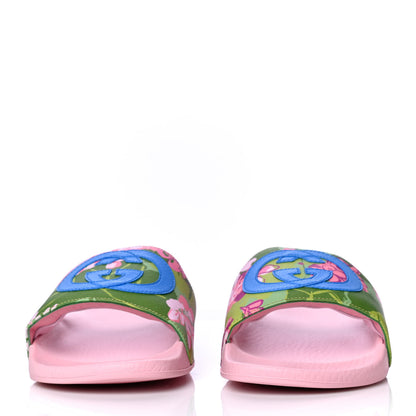 Gucci X KEN SCOTT Rubber Infinity Zia Interlocking G Womens Pool Slide Sandals 36 Green Lilac Bright Splash 2 of 6
