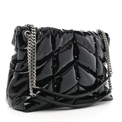 Saint Laurent Patent Lambskin Quilted Medium Loulou Puffer Monogram Chain Satchel Black 3 of 11