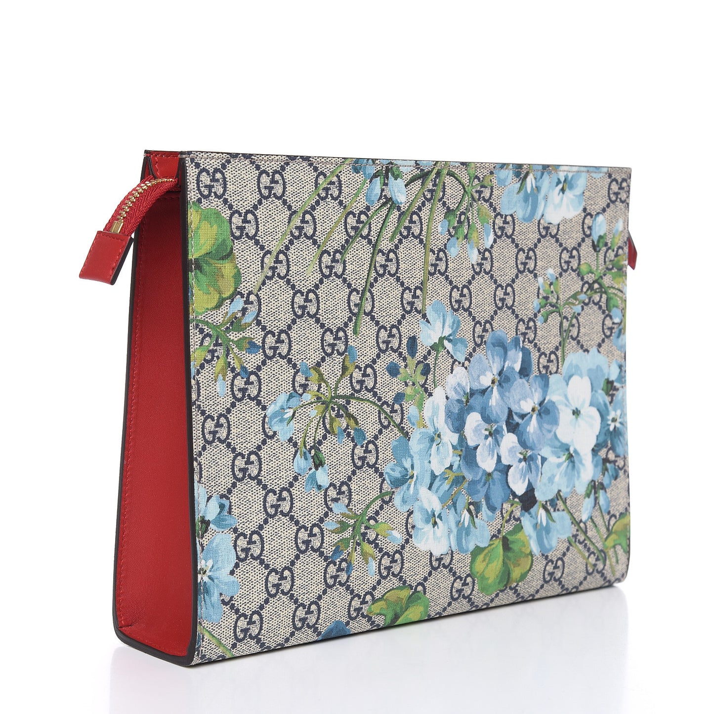 GG Supreme Monogram Blooms Large Cosmetic Case Beige Blue Navy Hibiscus Red