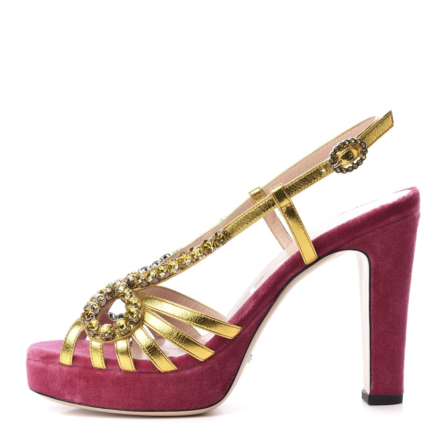 Velvet Nappa Crystal Zephyra Slingback Platform High Heel Sandals 39 Pink Gold