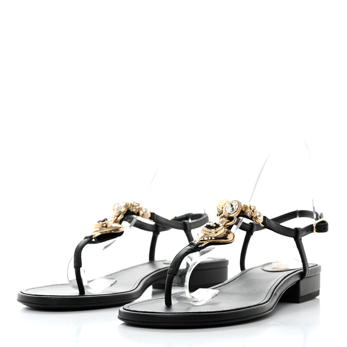 Lambskin Metal Heart Thong Sandals 39.5 Black