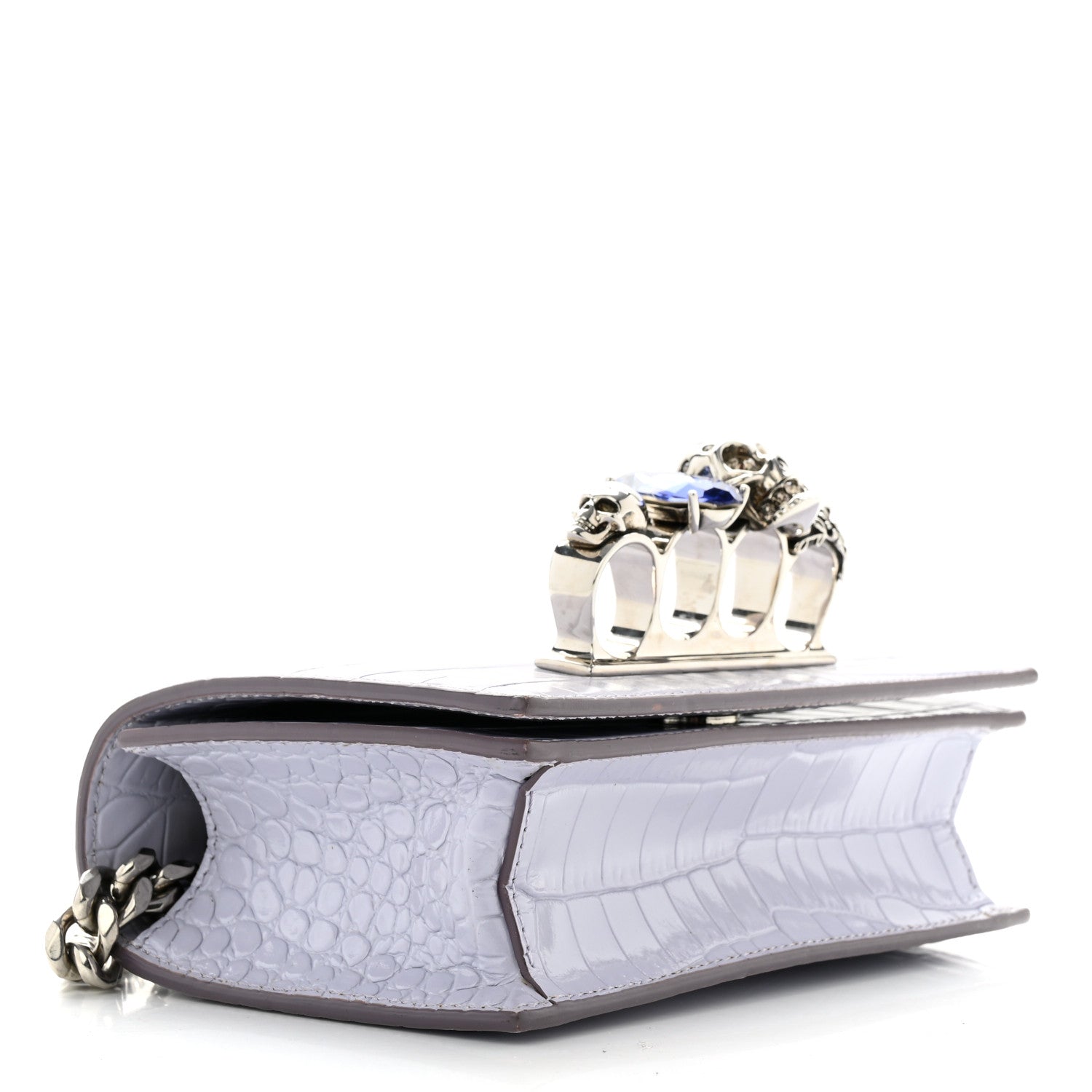 Alexander McQueen Shiny Crocodile Embossed Jeweled Satchel Lavender 4 of 13