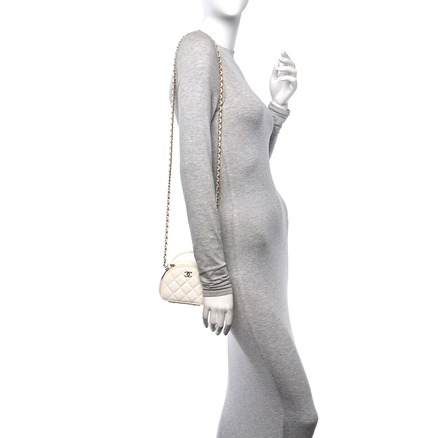 Lambskin Quilted Mini Chic Riviera Top Handle Vanity Case White