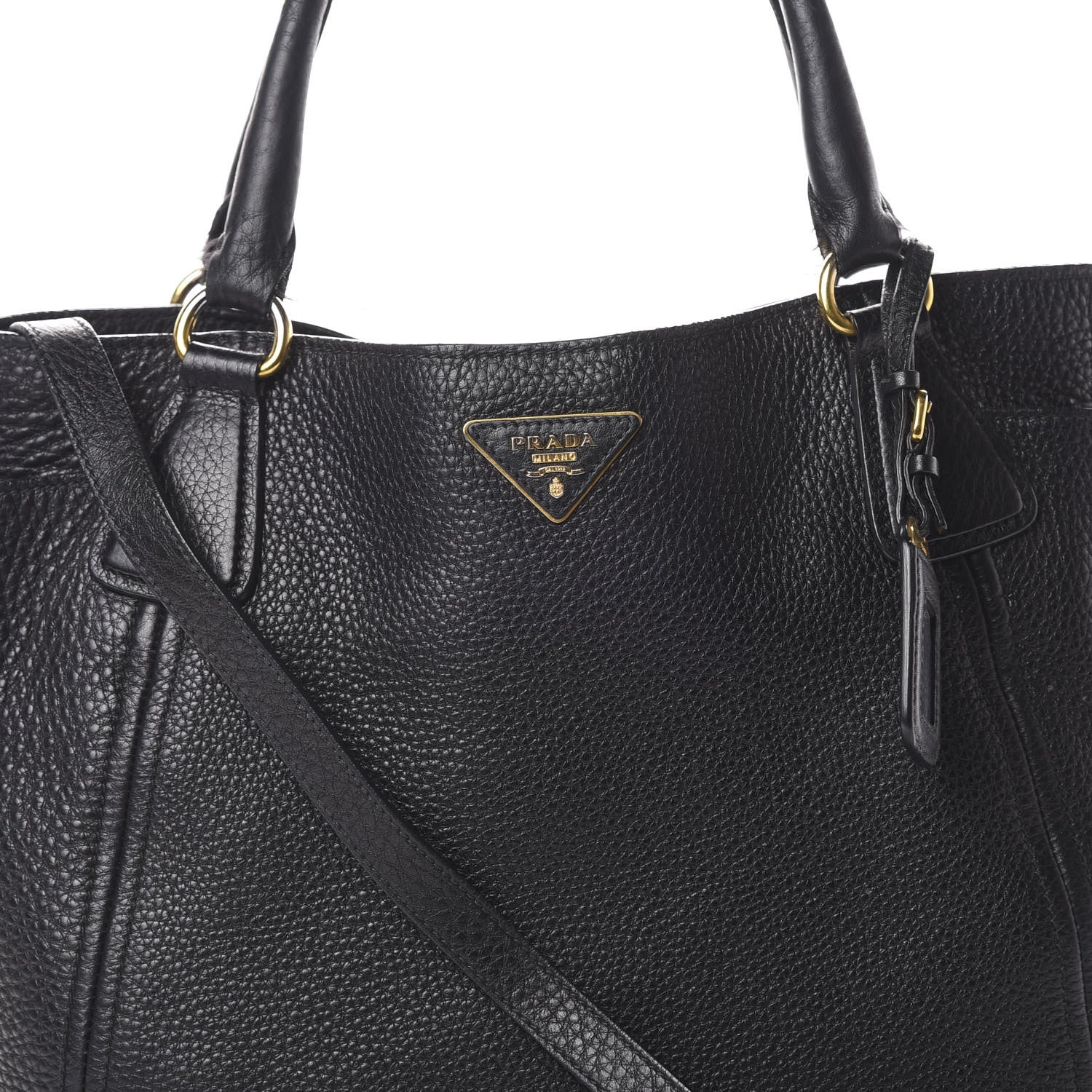 Prada Vitello Daino Side Pocket Tote Black 7 of 13