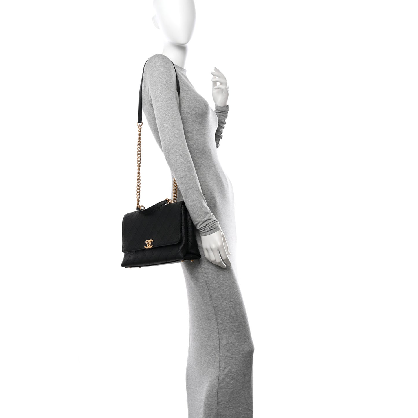Grained Calfskin Stitched Flap Black
