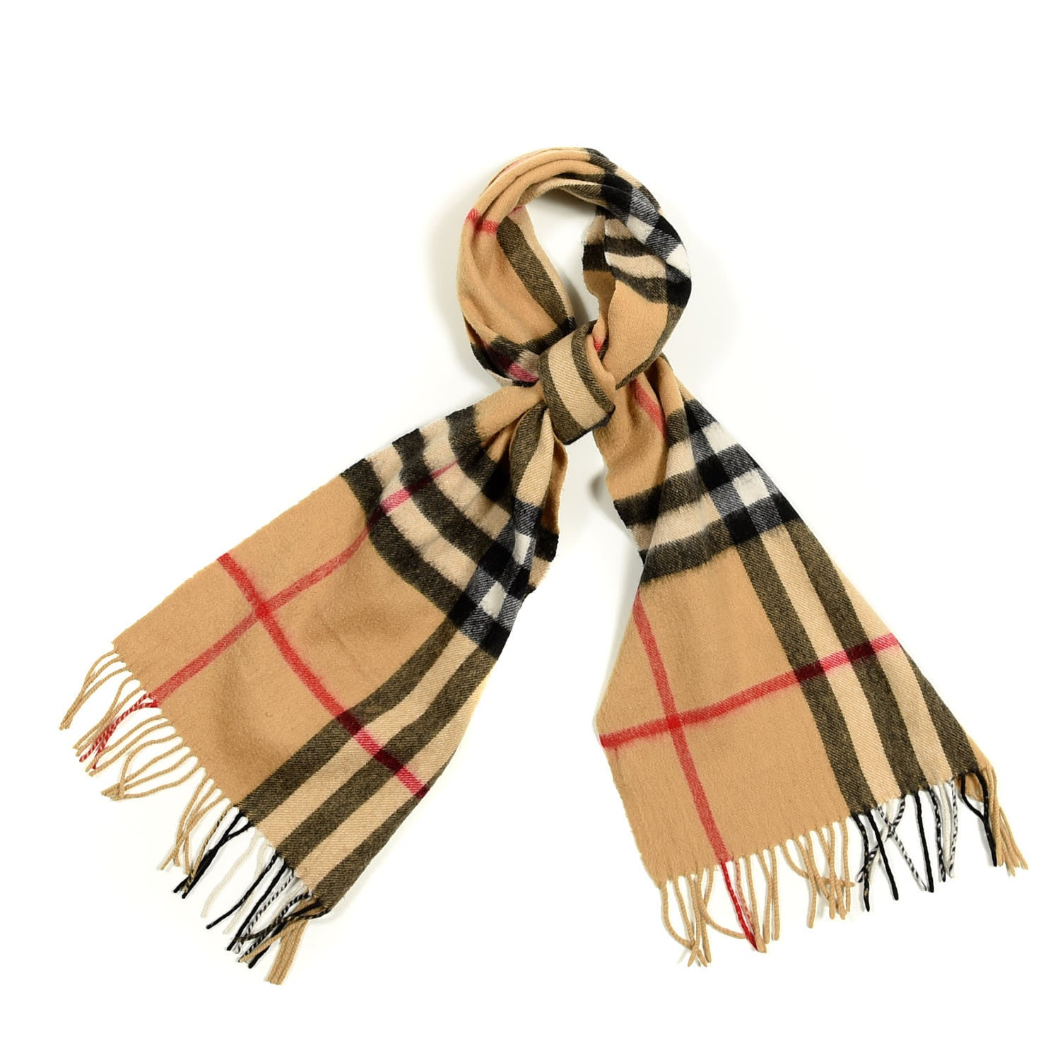 Burberry Cashmere Giant Check Fringe Scarf Camel 1 of 4