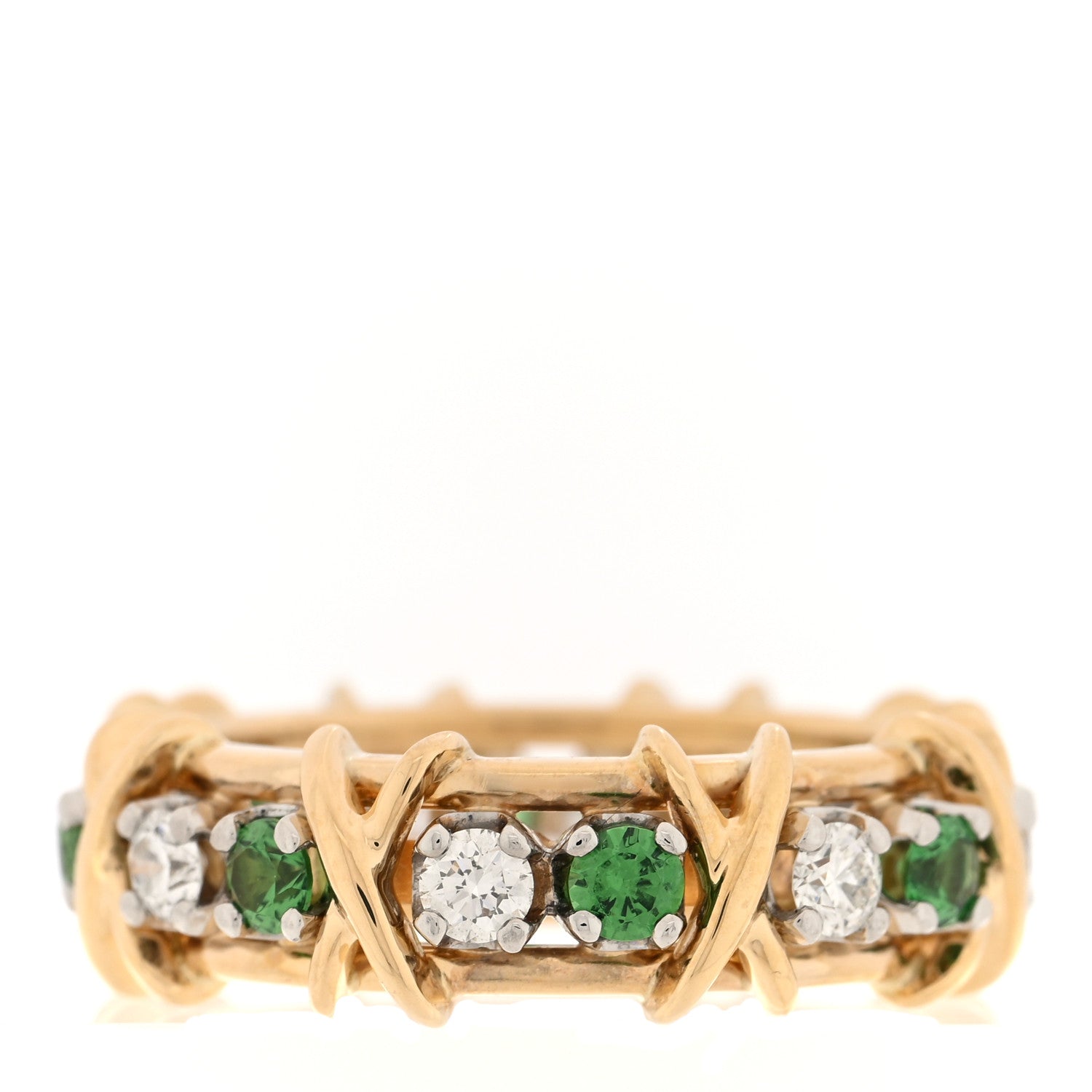 Tiffany 18K Yellow Gold Platinum Diamond Tsavorite Schlumberger Sixteen Stone Ring 55 7.25 3 of 6