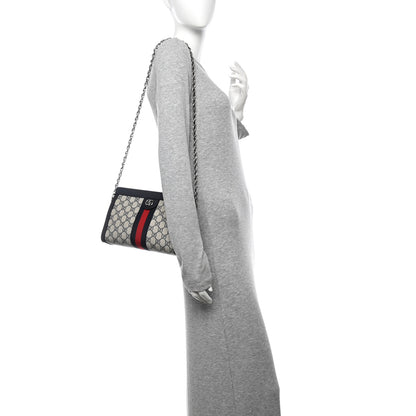 Gucci GG Supreme Monogram Textured Dollar Calfskin Web Small Ophidia Chain Shoulder Bag Beige Blue 2 of 9