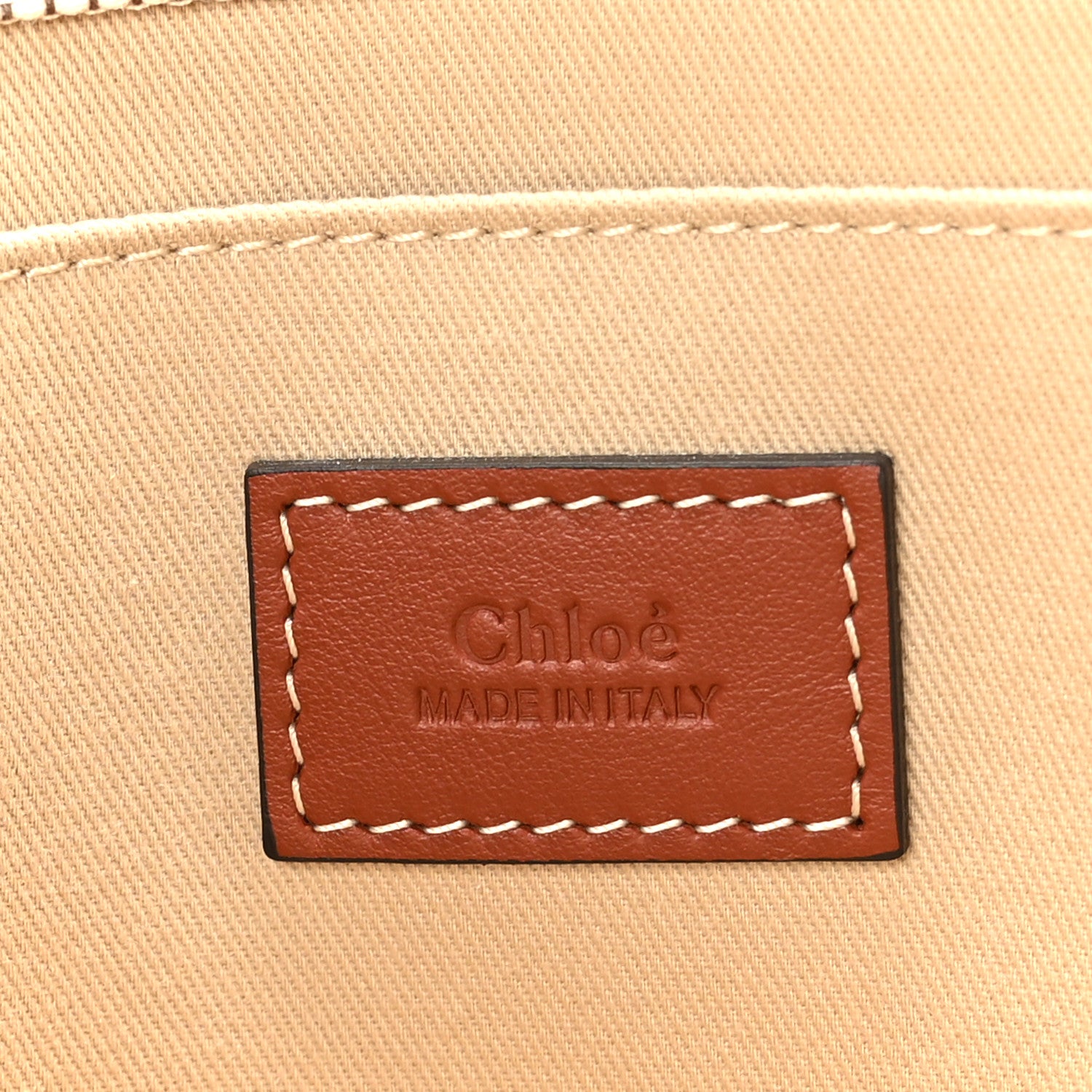 Chloe Cotton Calfskin Large Woody Ribbon Tote White Brown 6 of 8