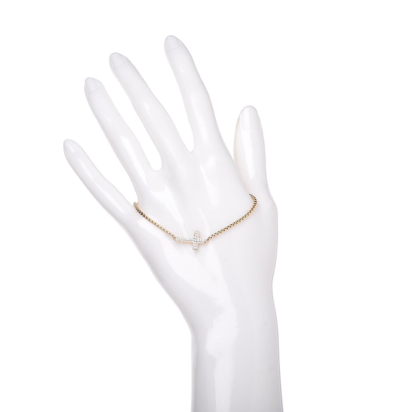 18K Yellow Gold Diamond Petite Pave Cross Chain Bracelet