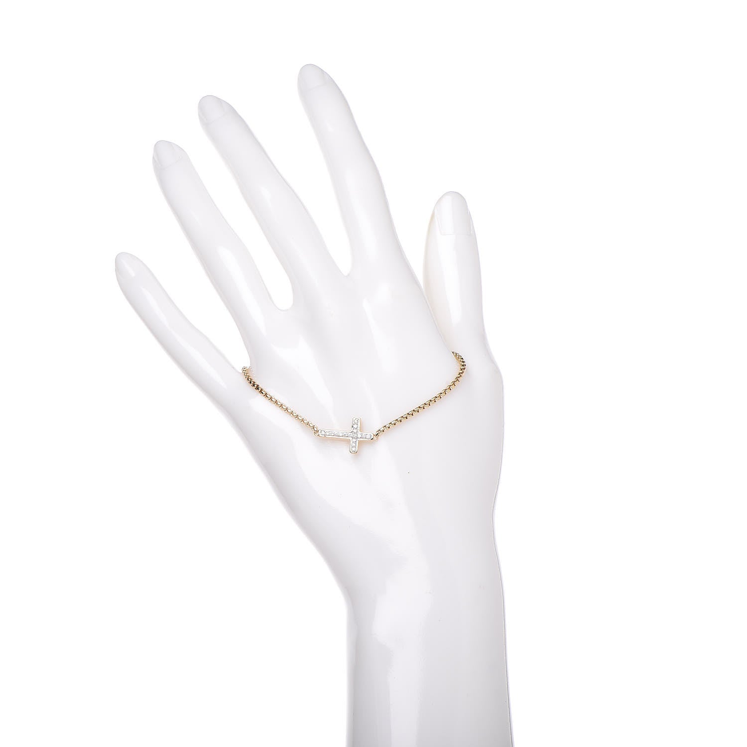 David Yurman 18K Yellow Gold Diamond Petite Pave Cross Chain Bracelet 2 of 5