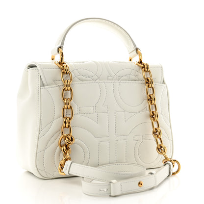 Salvatore Ferragamo Calfskin Quilted Gancini Top Handle Flap Bag White 3 of 11