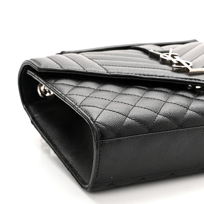 Saint Laurent Grain De Poudre Textured Mixed Matelasse Triquilt Medium Monogram Satchel Black 10 of 12