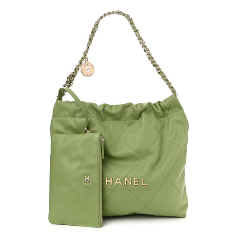 Shiny Caviar Quilted Small Chanel 22 Green