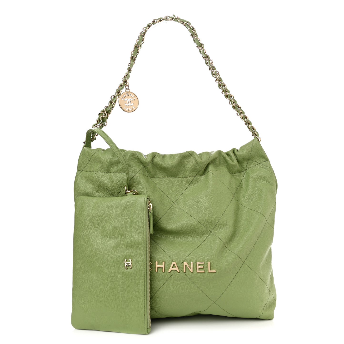 Shiny Caviar Quilted Small Chanel 22 Green