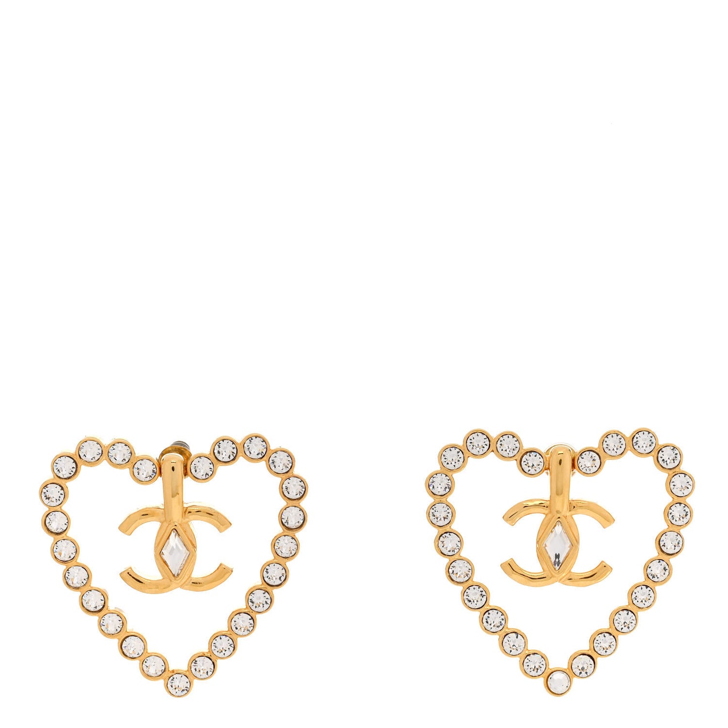 Crystal Heart CC Earrings Gold