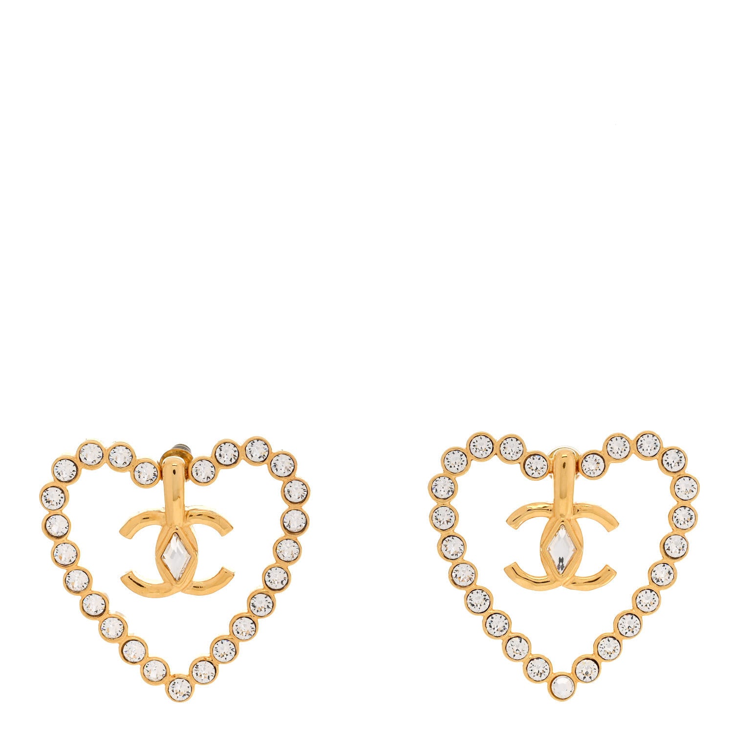 Chanel Crystal Heart CC Earrings Gold 1 of 5