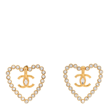 Chanel Crystal Heart CC Earrings Gold 1 of 5
