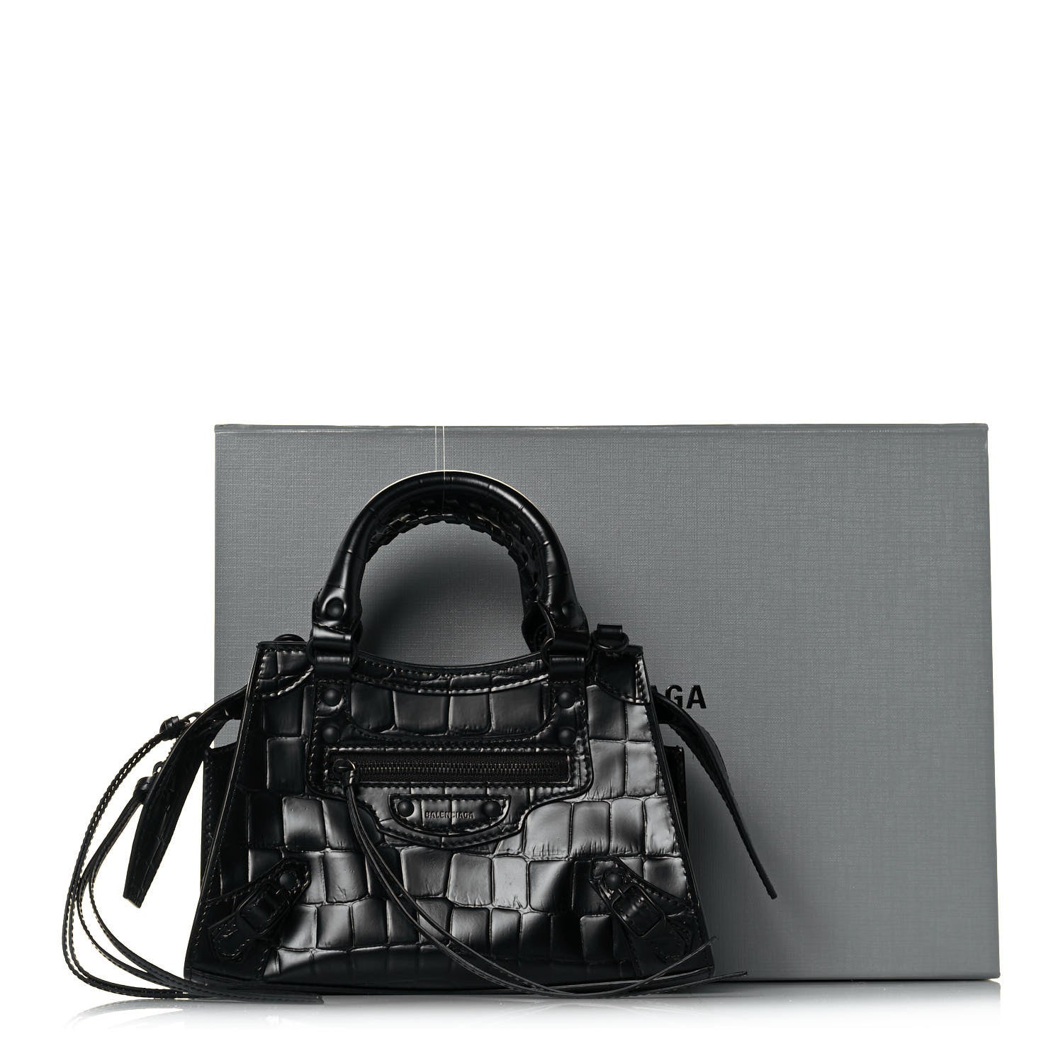 Balenciaga Semi Shiny Calfskin Crocodile Embossed Neo Classic Black Hardware Mini City Black 13 of 13