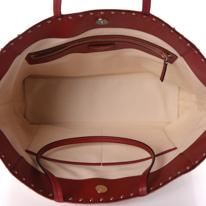 Valentino Garavani Calfskin Canvas Chevron Inlay Rockstud Shoulder Tote Red White Blue 5 of 9