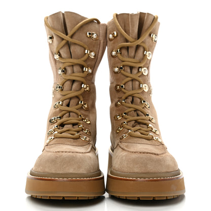 Chanel Suede Knit Lace Up Combat Boots 41 Brown 2 of 9