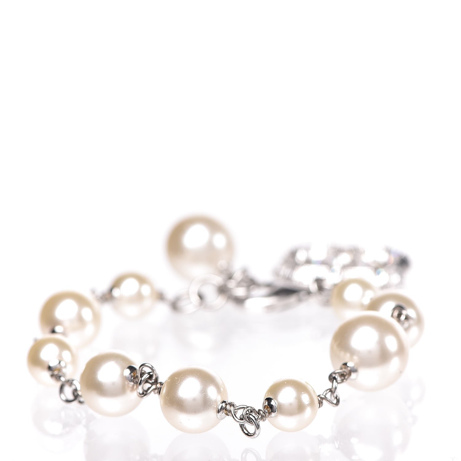Chanel Baguette Crystal Pearl CC Bracelet Silver 3 of 6