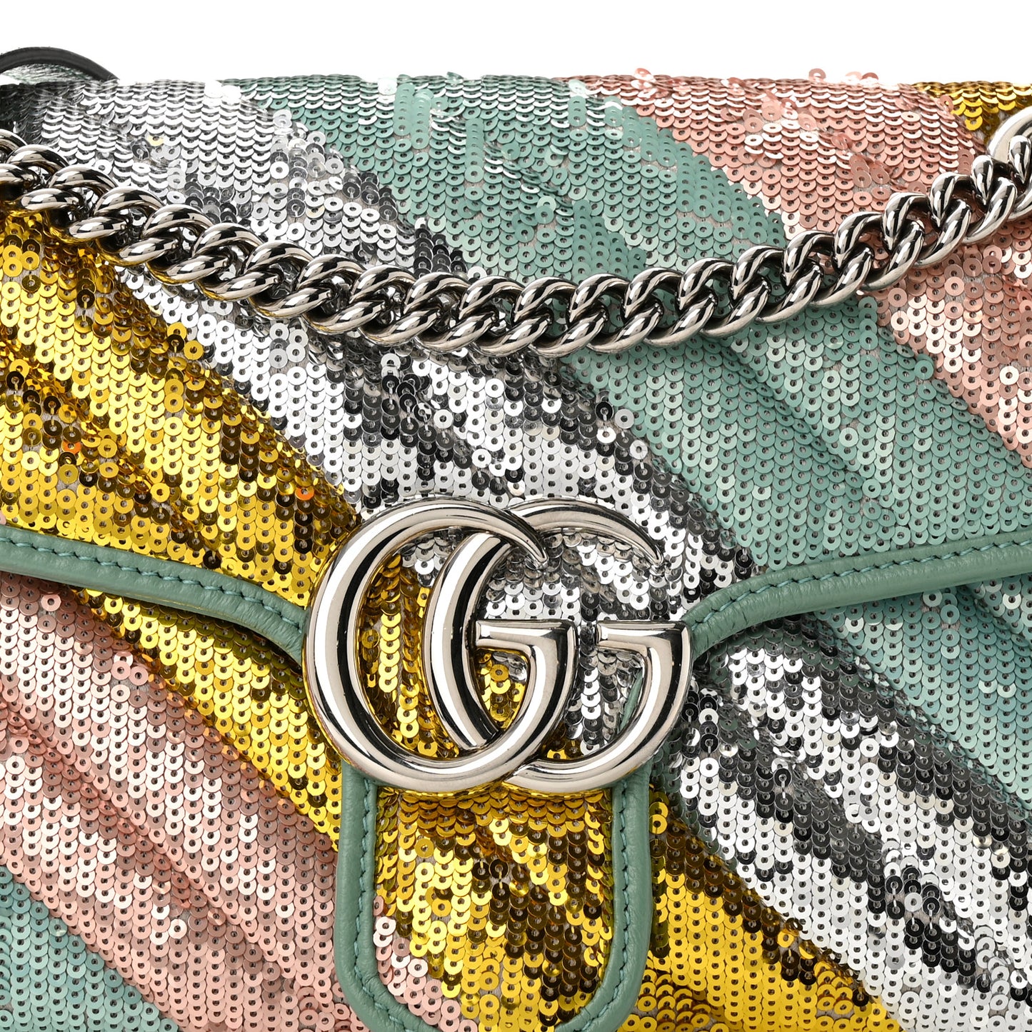 Sequin Satin Calfskin Matelasse Diagonal Small GG Marmont Shoulder Bag Grigio Argento Verde Chiaro Rosa Giallo Light Water Green