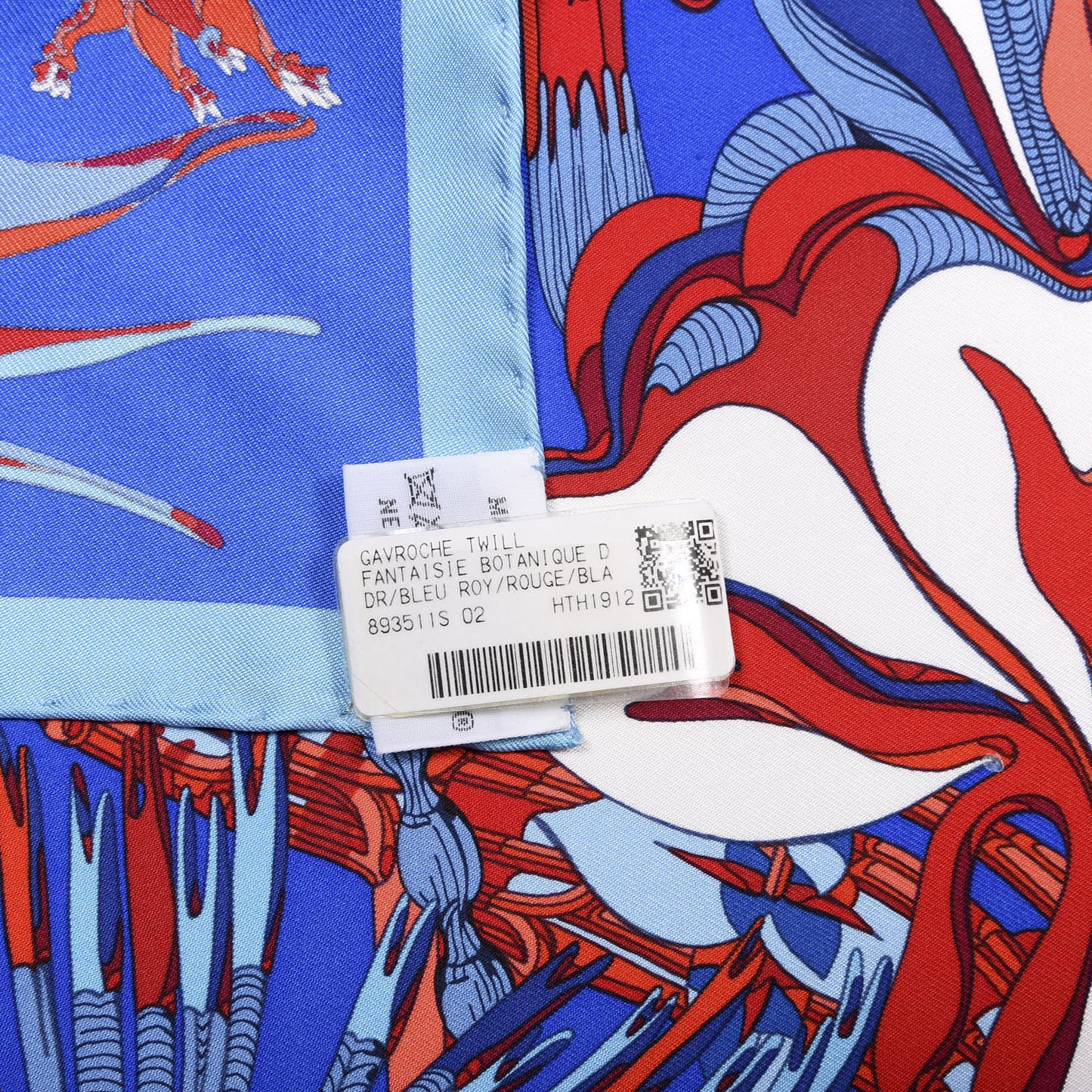 Silk Fantaisie Botanique Pocket Square Scarf Bleu Royal Rouge White