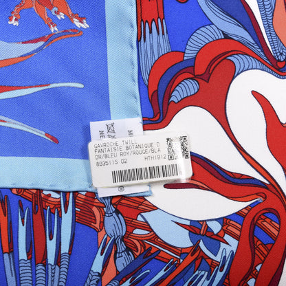 Hermes Silk Fantaisie Botanique Pocket Square Scarf Bleu Royal Rouge White 4 of 5