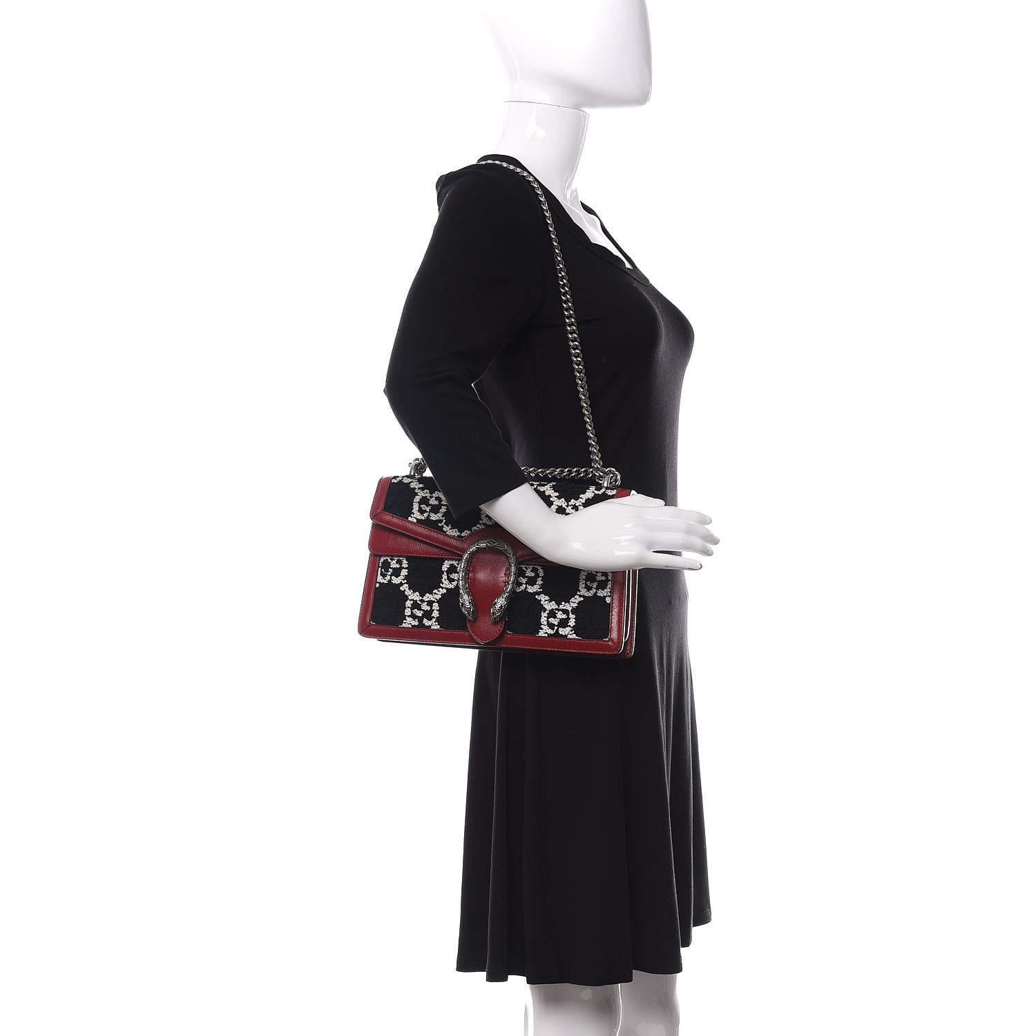 Gucci Tweed GG Monogram Small Dionysus Shoulder Bag Black White Romantic Cherry 2 of 9
