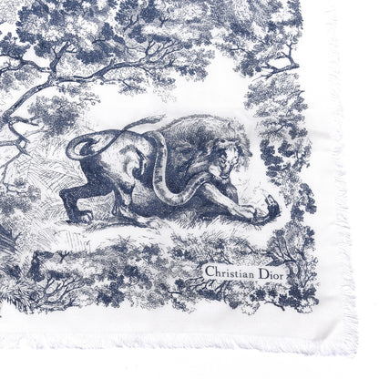 Christian Dior Wool Cashmere Silk Toile De Jouy Stole Blue 2 of 4