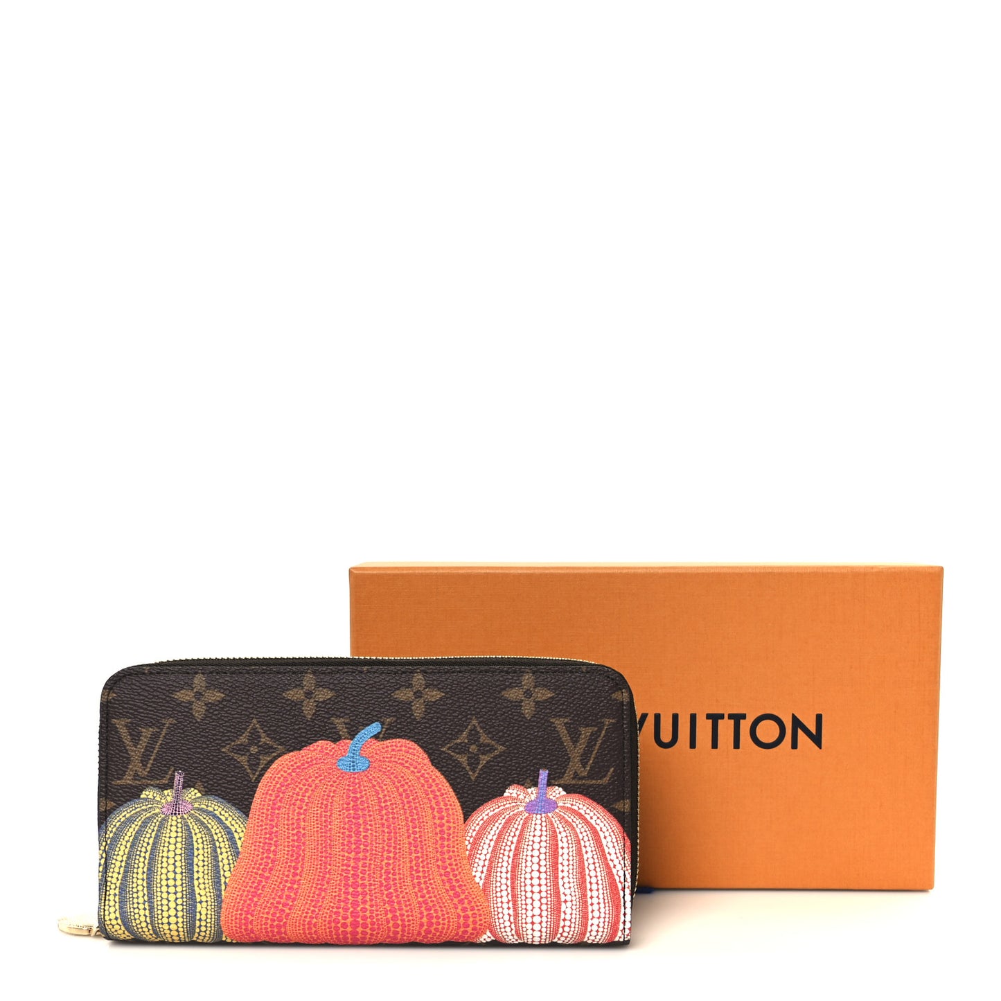 LV X YK Monogram Kusama Pumpkin Zippy Wallet