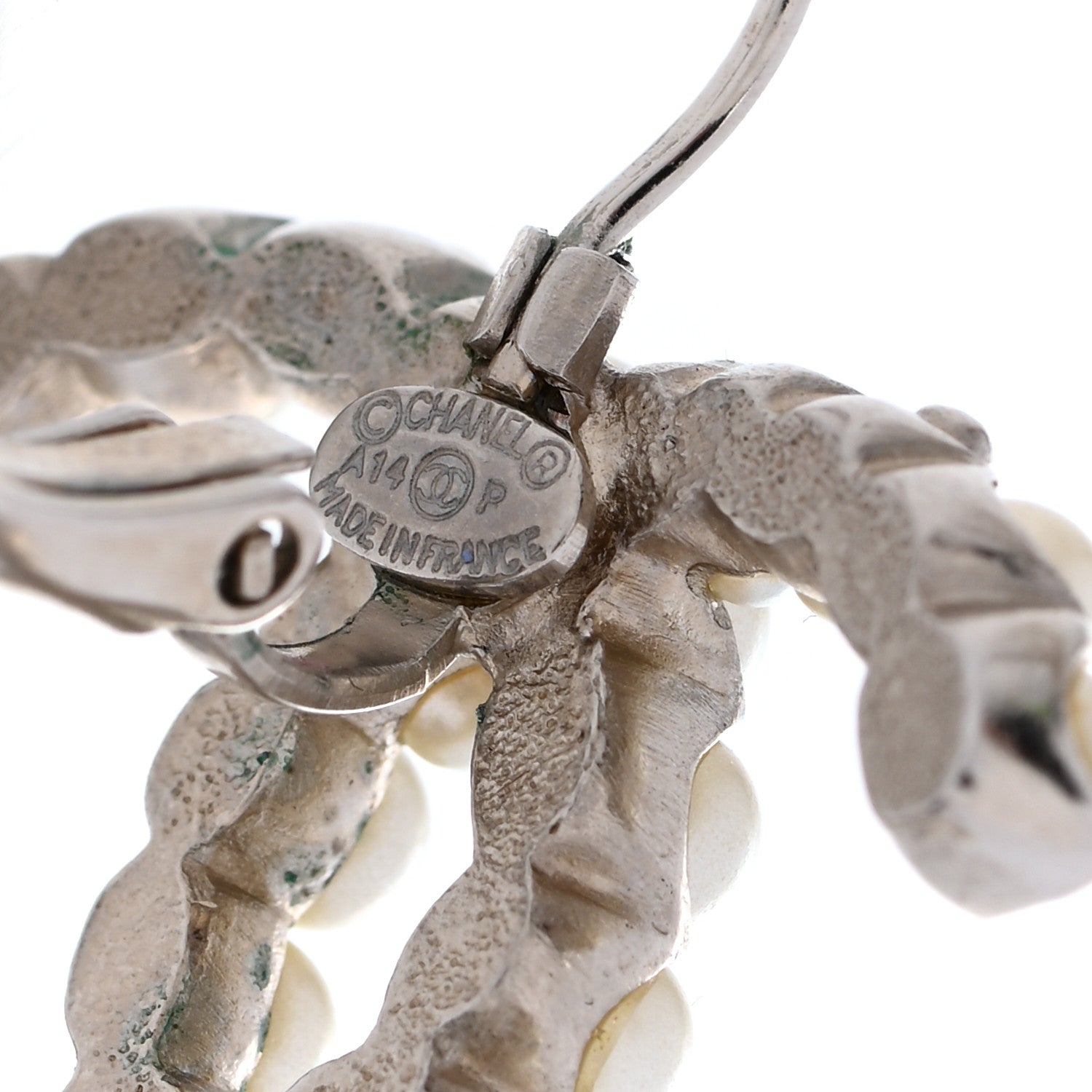 Chanel Pearl CC Dangle Earrings Silver 4 of 5