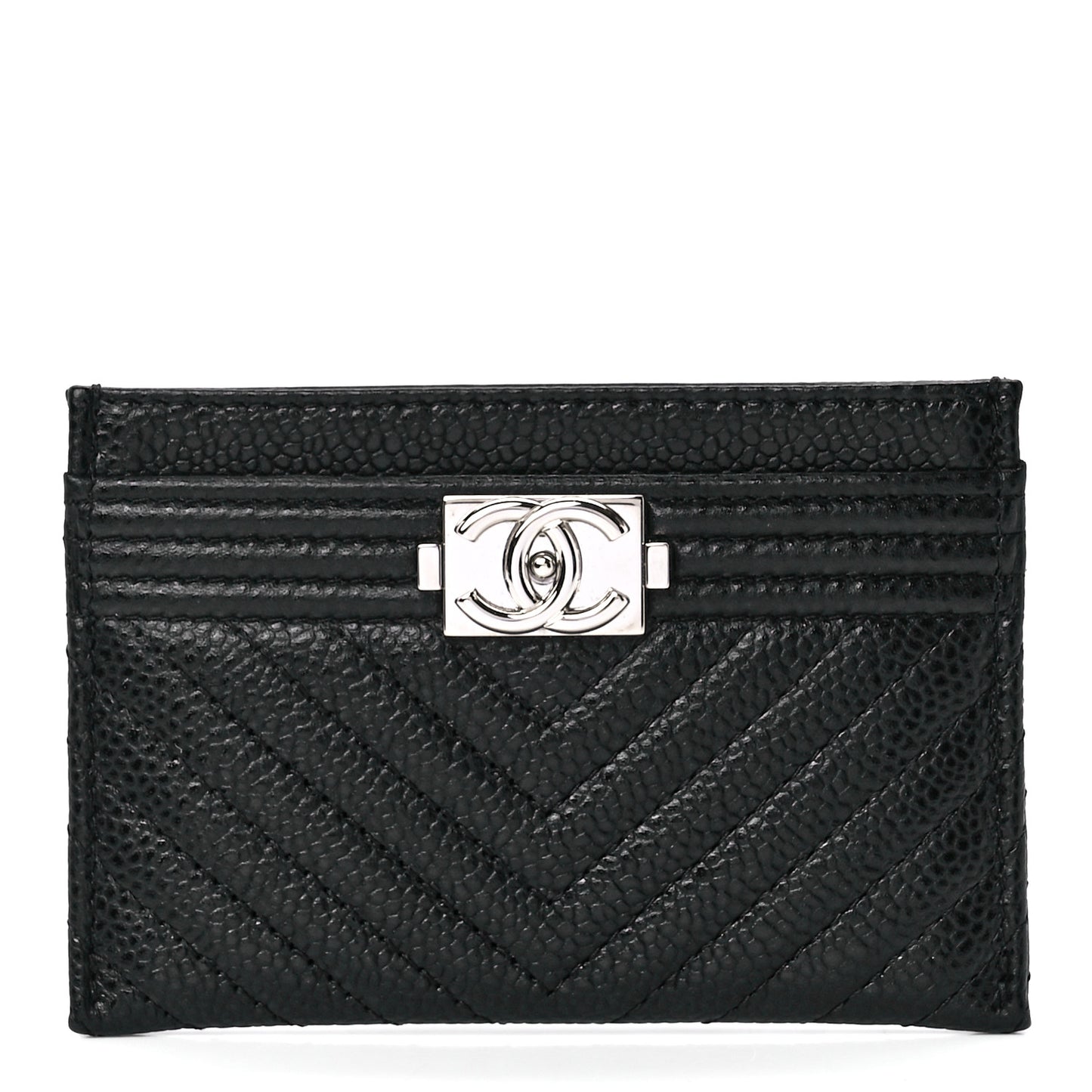 Caviar Chevron Quilted Boy Card Holder Black