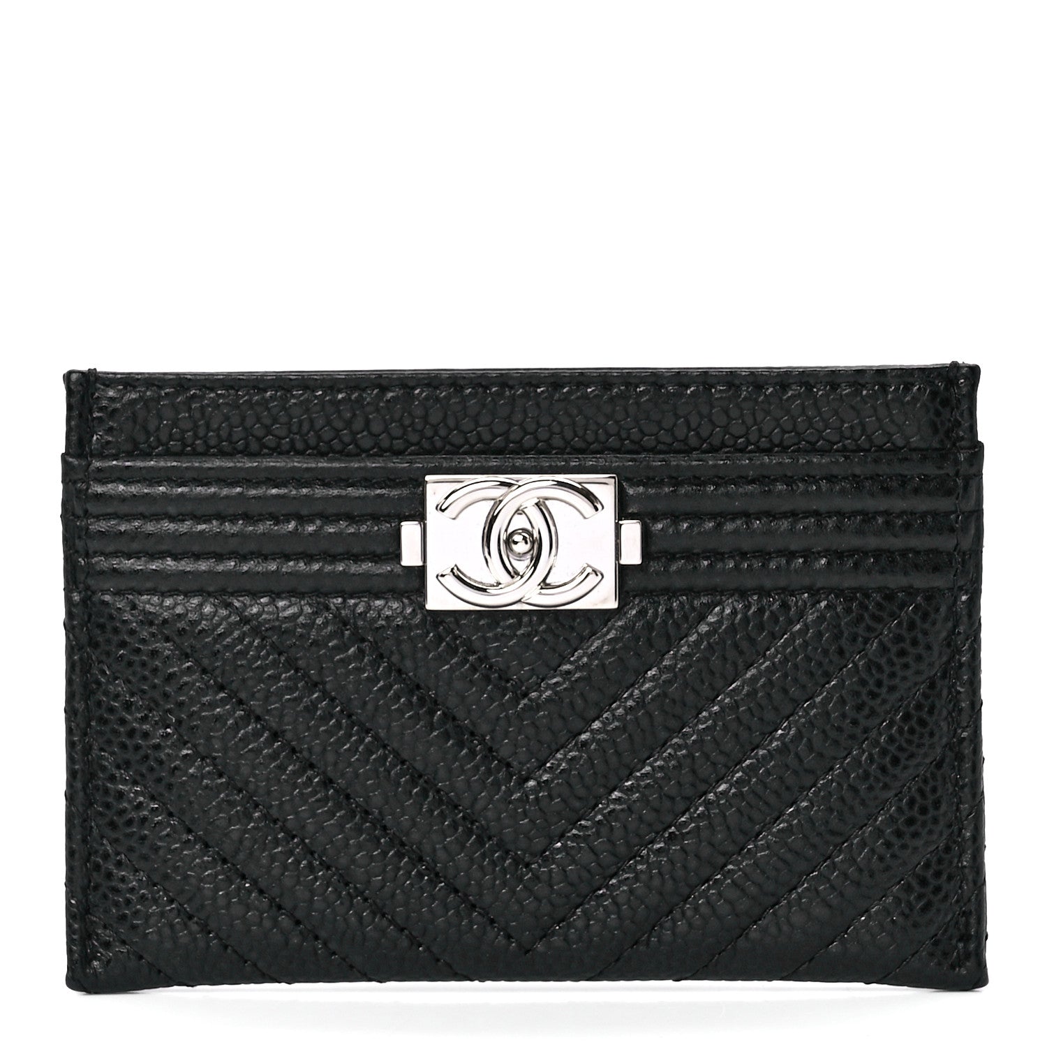 Chanel Caviar Chevron Quilted Boy Card Holder Black 1 of 12