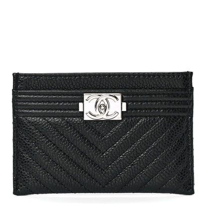 Chanel Caviar Chevron Quilted Boy Card Holder Black 1 of 12
